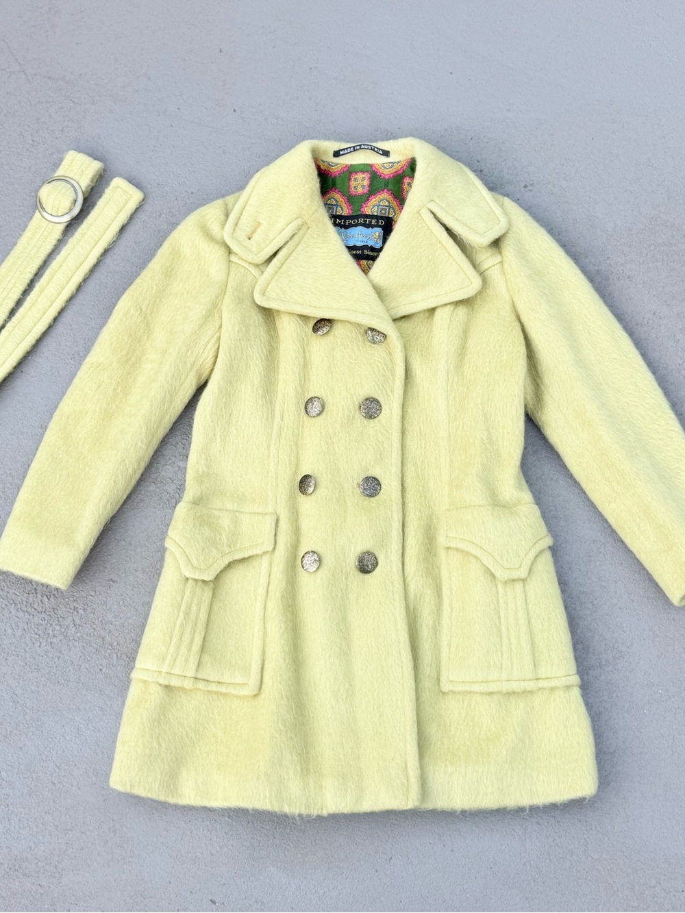 Vintage Lodenfrey Austria Yellow Wool Mohair Belted Coat Womenβs Small S 60s 70s